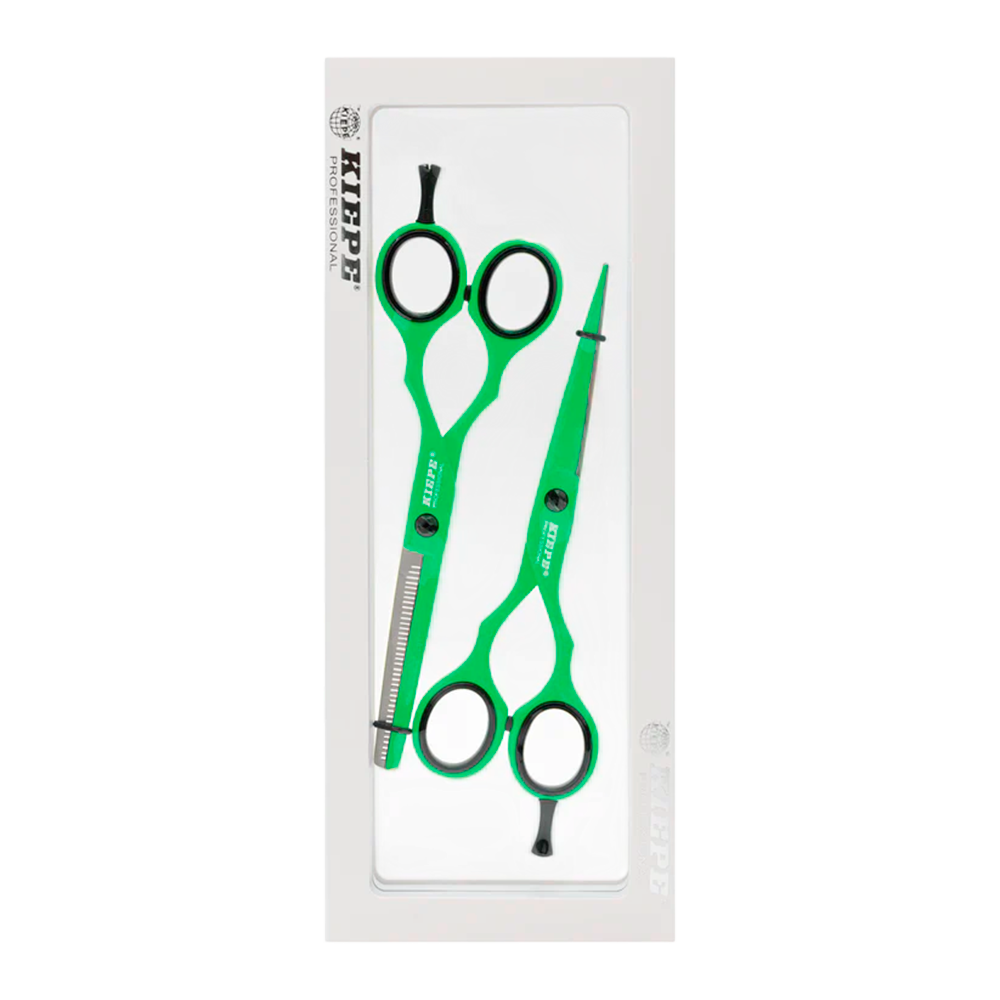 Par de Tijeras Kiepe Green Tea 5.5'' Corte + Entresacadora | tiendadelbarbero.net