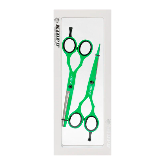 Par de Tijeras Kiepe Green Tea 5.5'' Corte + Entresacadora | tiendadelbarbero.net