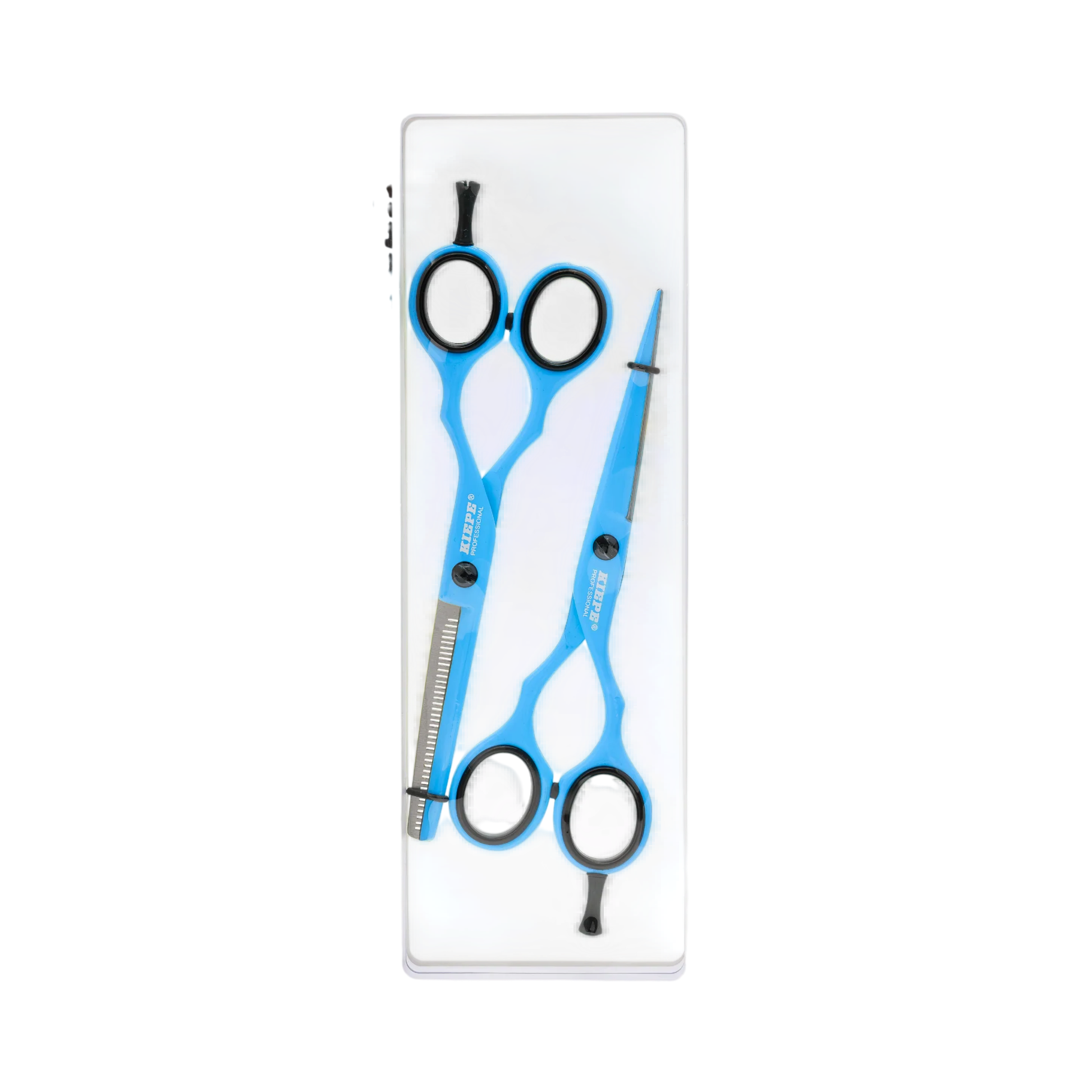 Set de Tijeras Kiepe Blue Ocean 5.5" Corte + Entresacadora | tiendadelbarbero.net