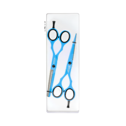 Set de Tijeras Kiepe Blue Ocean 5.5" Corte + Entresacadora | tiendadelbarbero.net