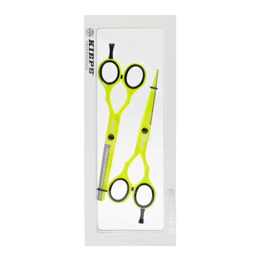 Set de Tijeras Kiepe Lime 5.5" Corte y Entresacadora | tiendadelbarbero.net