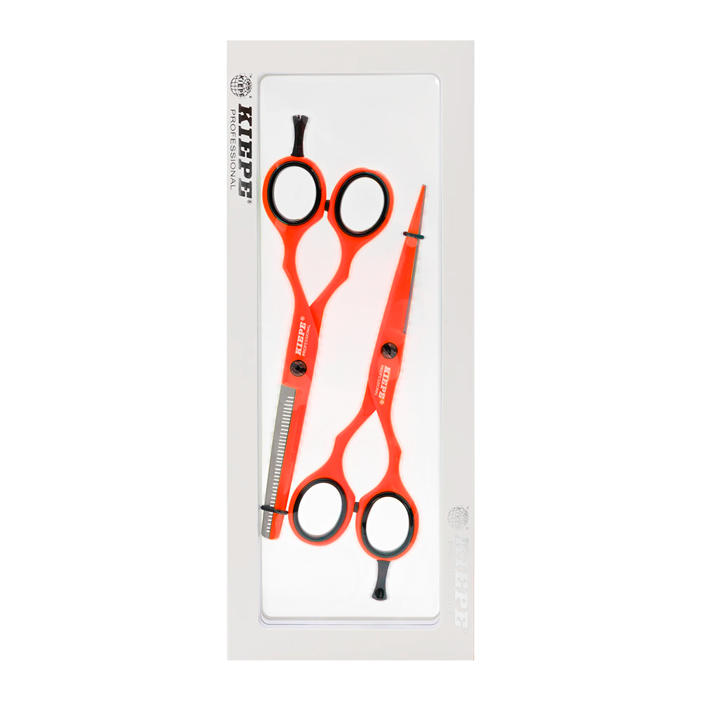 Set de Tijeras Kiepe Orange 5.5" Corte y Entresacadora | tiendadelbarbero.net