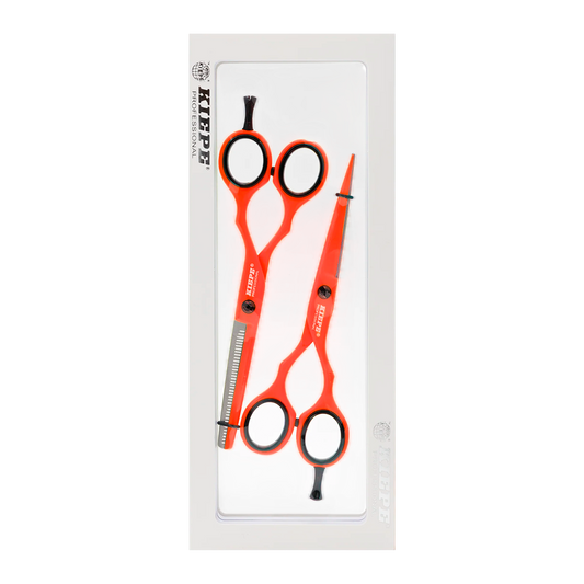 Set de Tijeras Kiepe Orange 5.5" Corte y Entresacadora | tiendadelbarbero.net