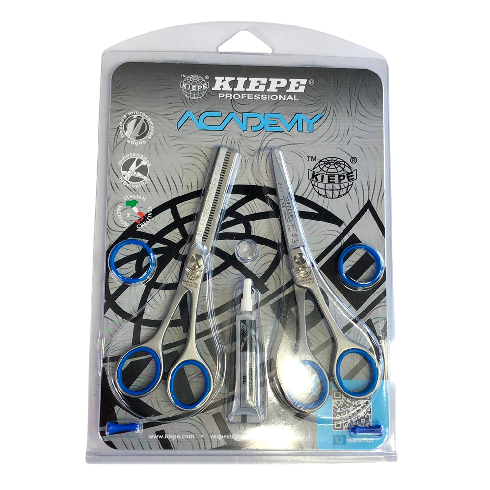 Set de Tijeras Kiepe Academy 5.5" Corte + Entresacadora | tiendadelbarbero.net